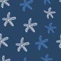 Seamless pattern cute starfish on dark blue background vector illustration for fabric and decoration.